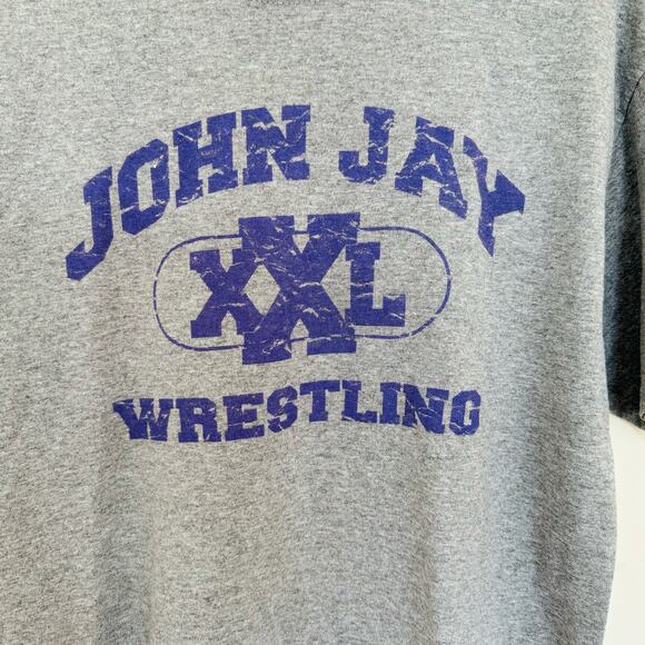 Jerzees Heavyweight Mens Wrestling Cotton Gray Purple Tee Shirt Size Large - Picture 3 of 6